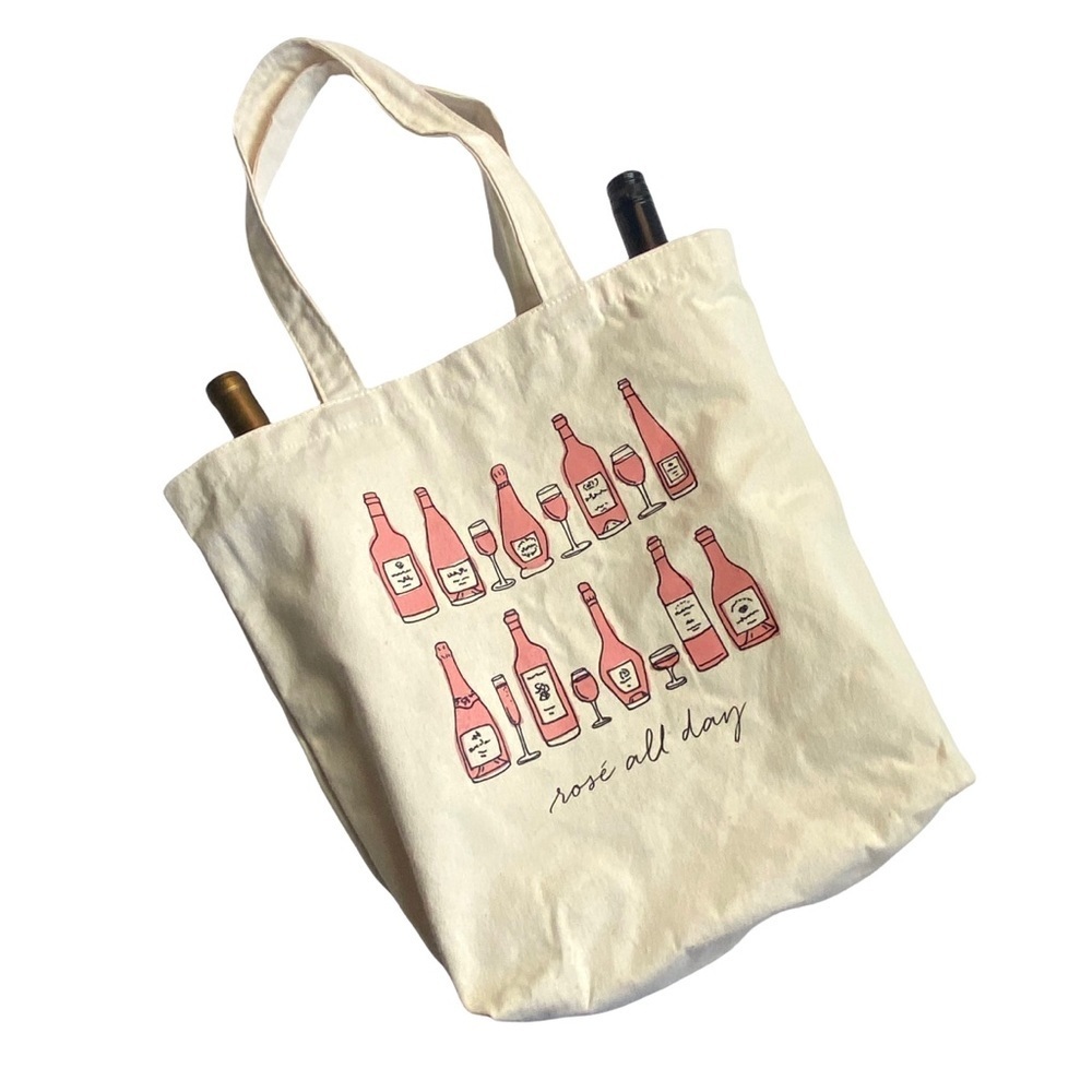 Rose all Day Natural Canvas 2 Wine Bottle farmers market oversized Tote bag